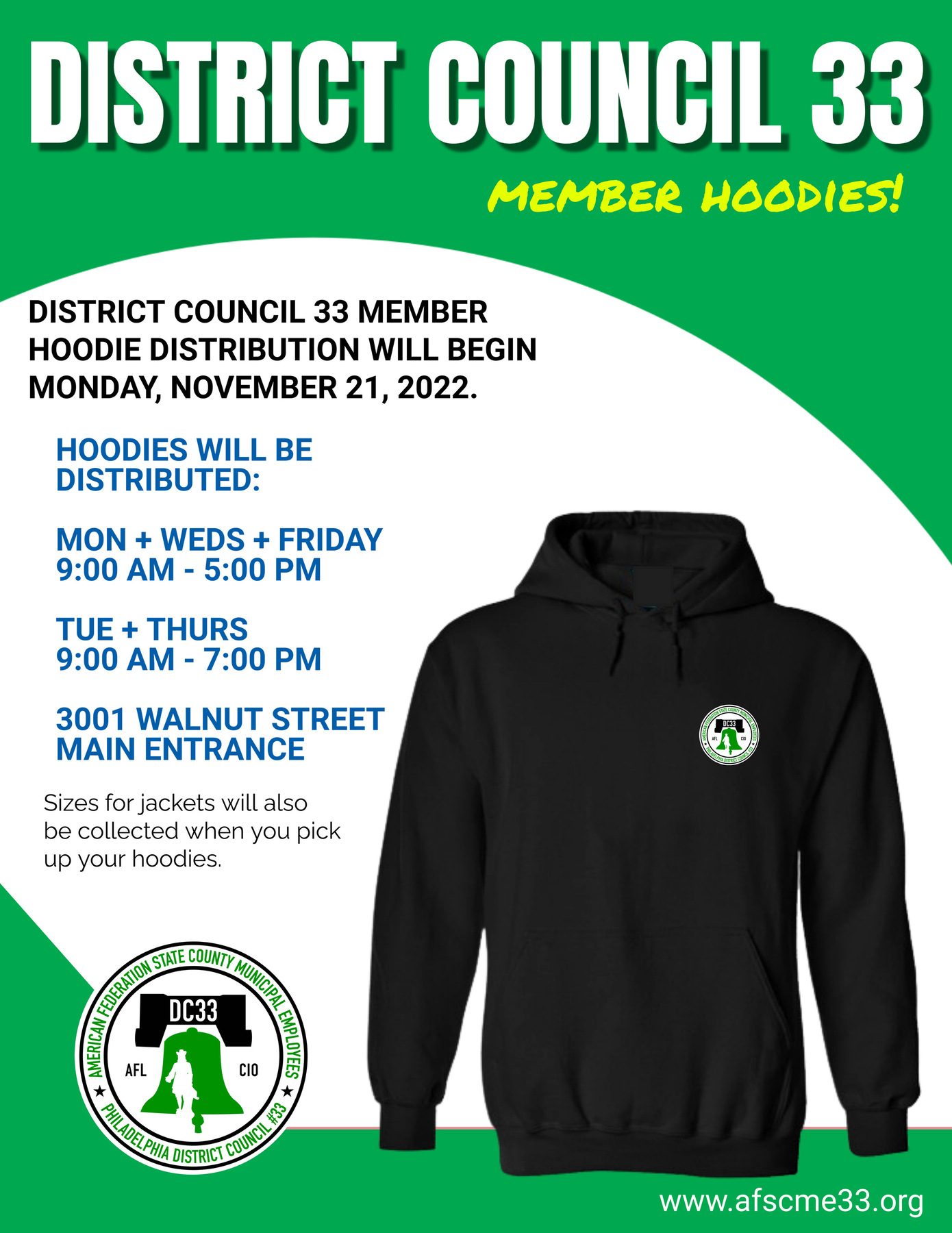 AFSCME - Great news! District Council 33 member hoodies will be ...