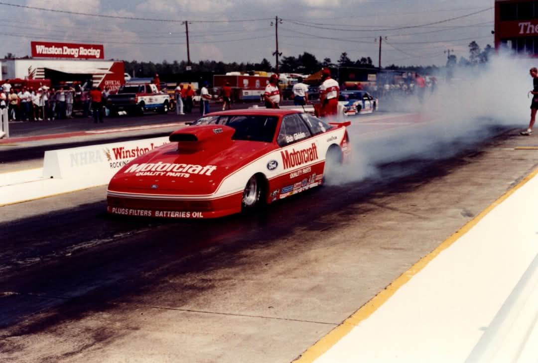 Drag - Bob Glidden rolling after the burnout in his Motorcraft Ford ...
