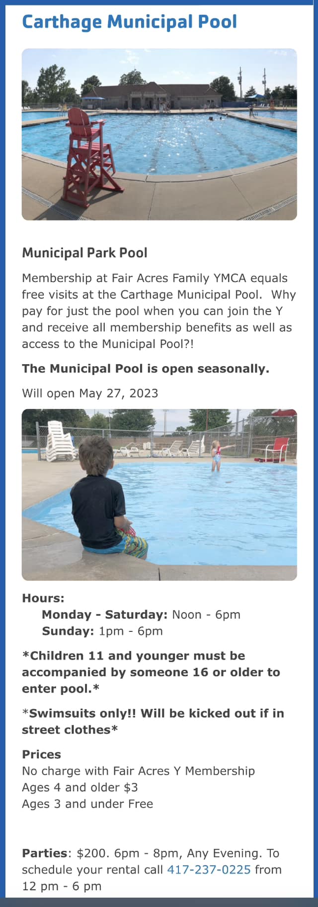 Fair Acres Pools | THE CARTHAGE MUNICIPAL POOL IS OPEN | Facebook
