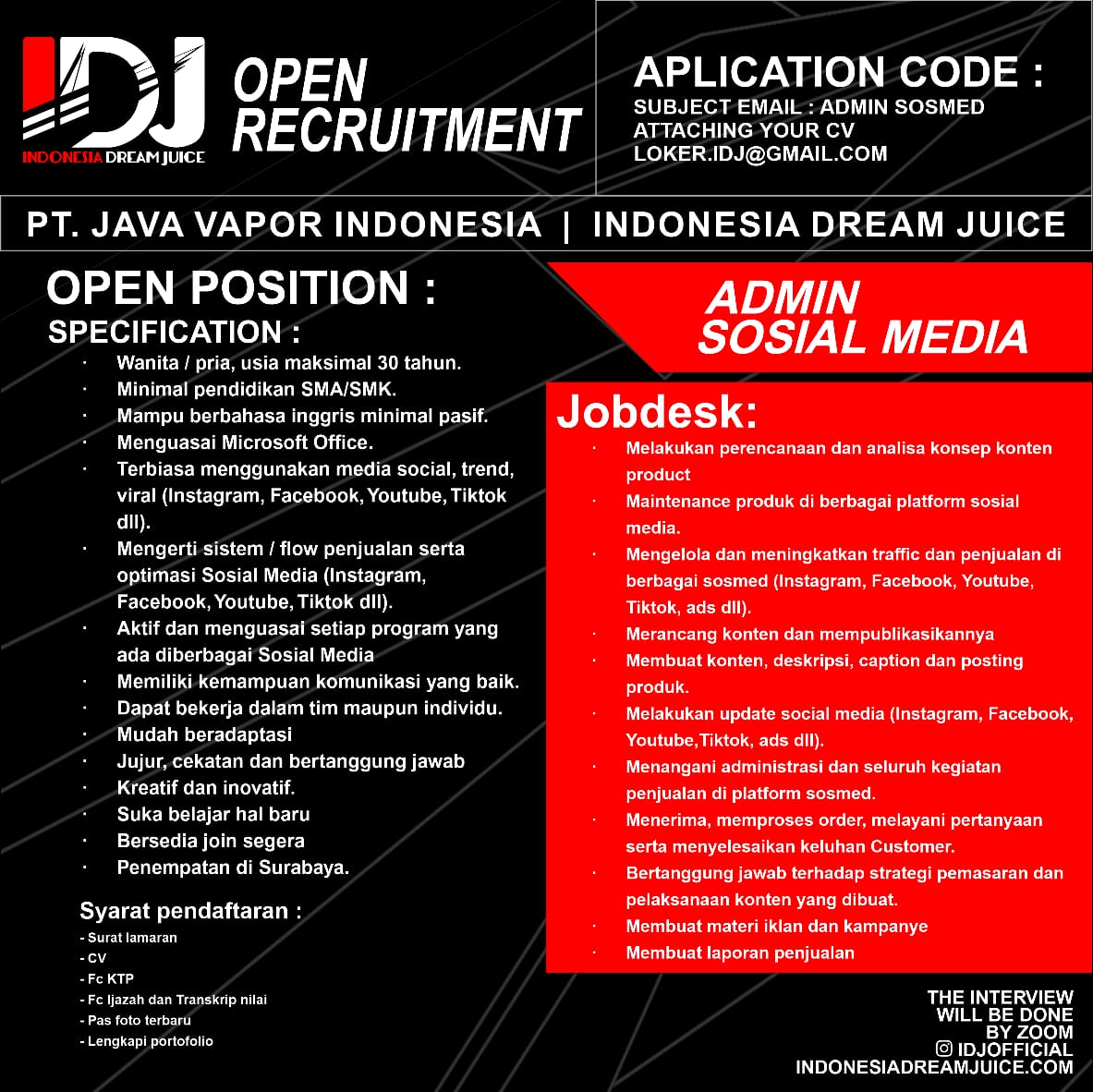 PT.JAVA VAPOR INDONESIA | OPEN... - Loker di Surabaya | Facebook