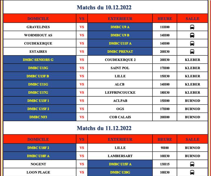 DMBC - 🚨 Planning des Matchs du week-end 😁 dont samedi... | Facebook