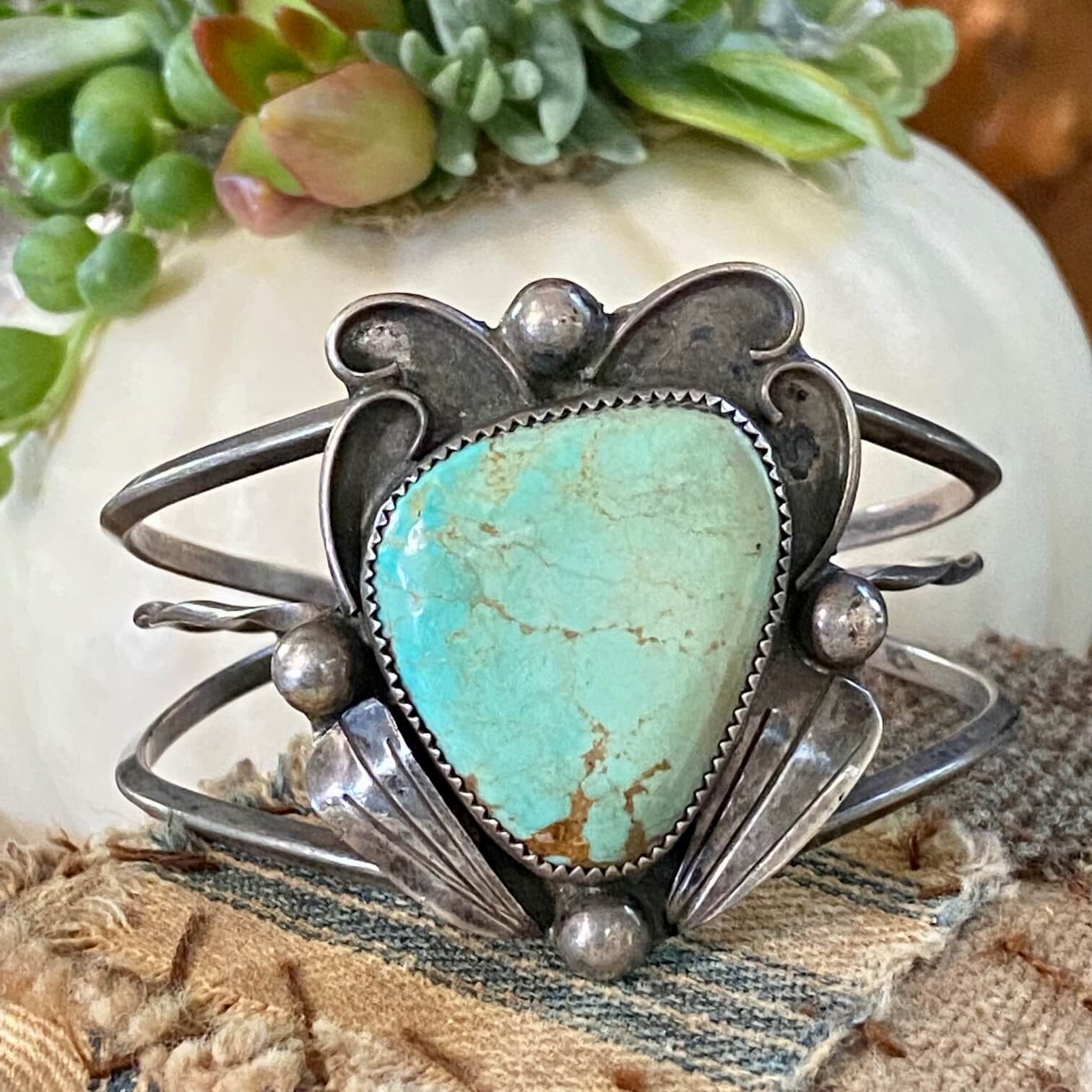 Vintage Navajo turquoise and sterling silver bracelet by Gary Reeves