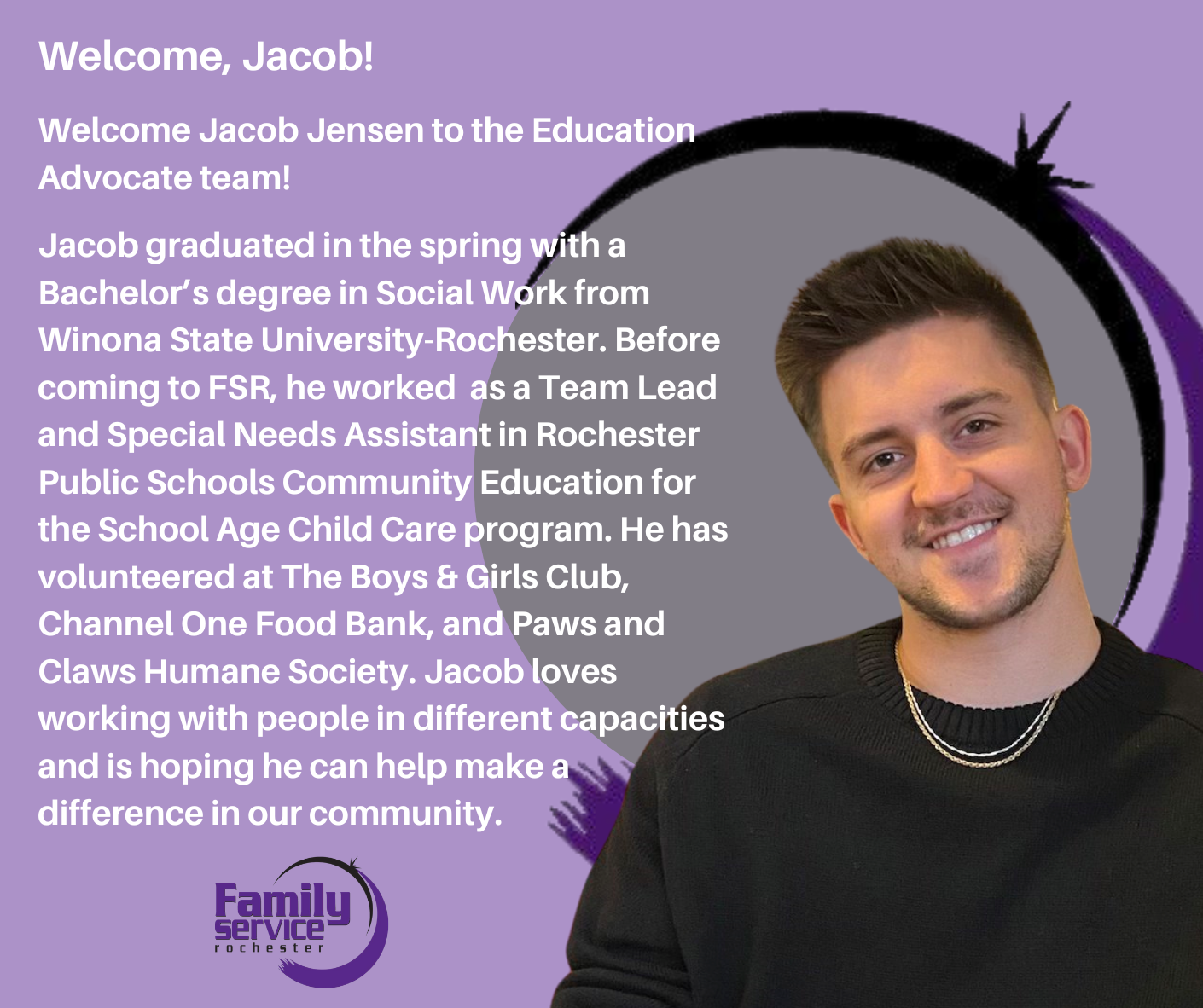 Welcome Jacob to FSR! - Family Service Rochester | Facebook