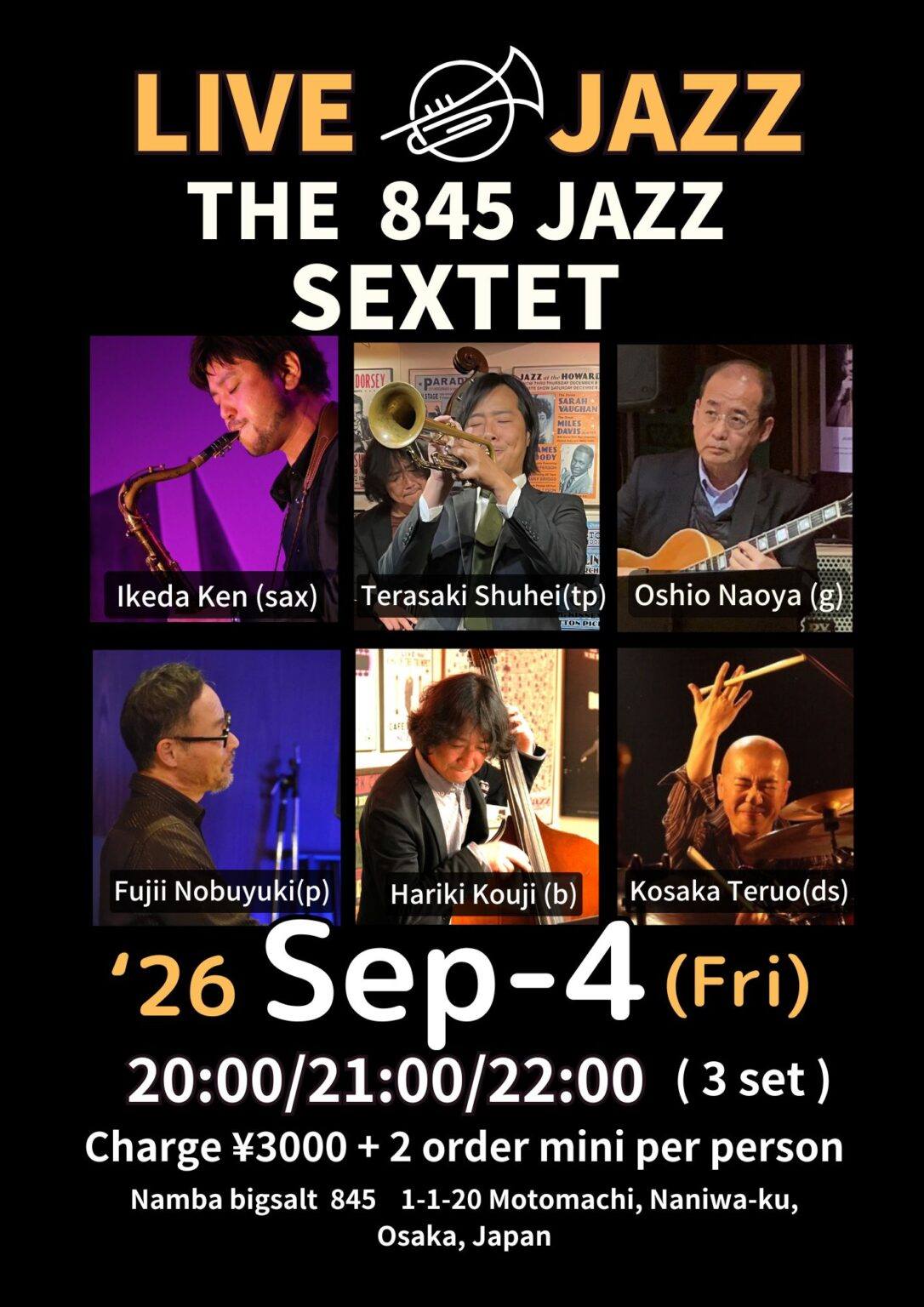 ミュージシャン T-SEI Now on Live‼️ LIVE JAZZ THE 845 JAZZ SEXTET BORSEY неняа.о SALGRE