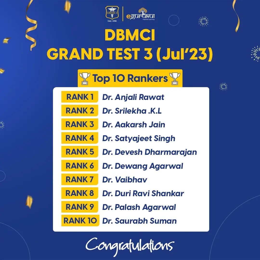 DBMCI Egurukul - Congratulations on securing a spot among... | Facebook