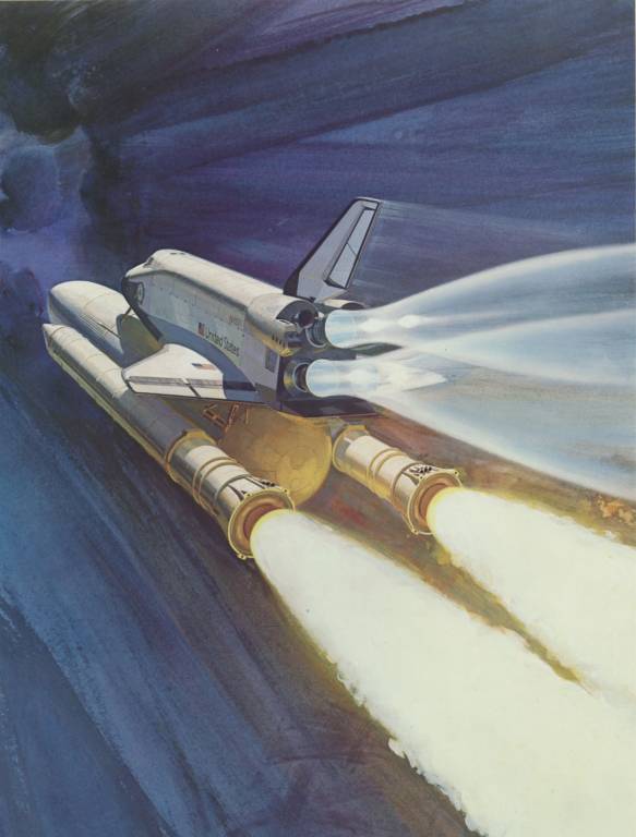 Artist concept of the early design of the Rockwell Space Shuttle.