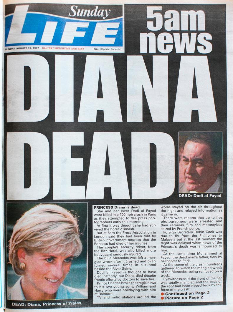 Virginia Pilot Newspaper announcing the death of Princess Diana