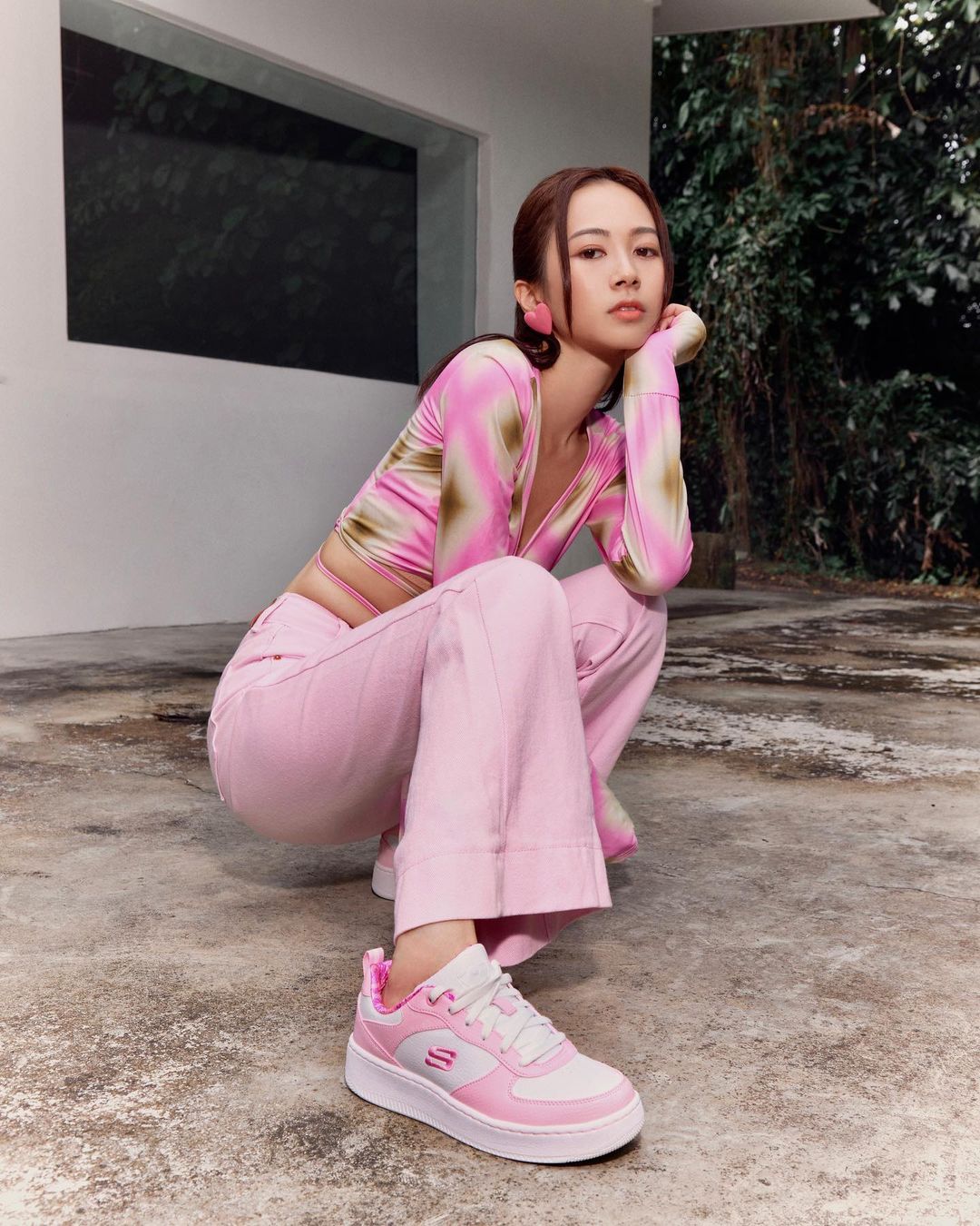 Putting on a pink-on-pink ensemble inspired by Skechers' Pokémon