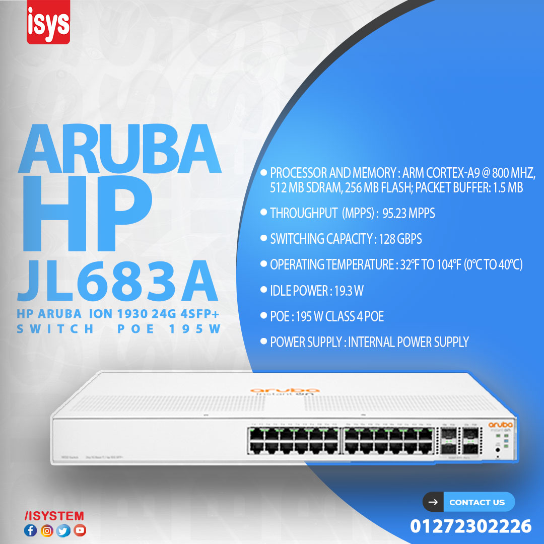 I System - JL683A Aruba HP IOn 1930 24G 4SFP+ Switch POE 195W 24 RJ-45 ...