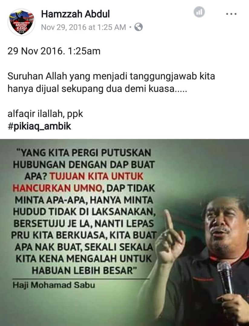 Mampu Centre Aku Setuju Kata Mat Sabu Kena Mengalah Utk Dapat Habuan Lebih Besaq La Ni Habuan Besaq Dah Dapat Gaji Dah Puluh Ribu Bangsa Dap Bukan Minta Banyak Pun Hanya Minta Hudud Tak Dilaksana Saja Icerd