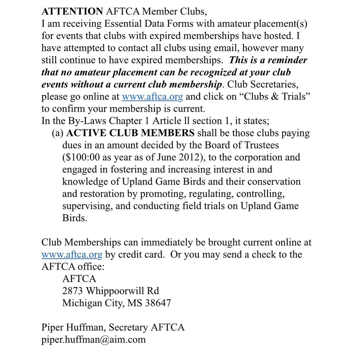 Region 17 AFTCA Field Trial