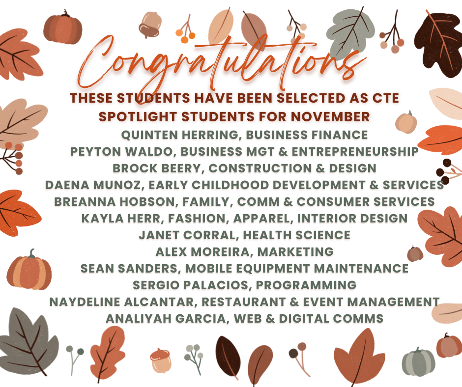 Congratulations to our November CTE... - Turner High School | Facebook