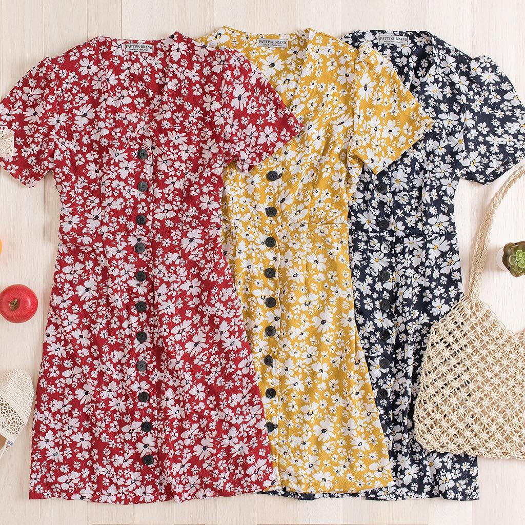 Triple Shop - New เดรสลายดอกไม้สีขาว เเต่งกระดุมด้านหน้า... | Facebook