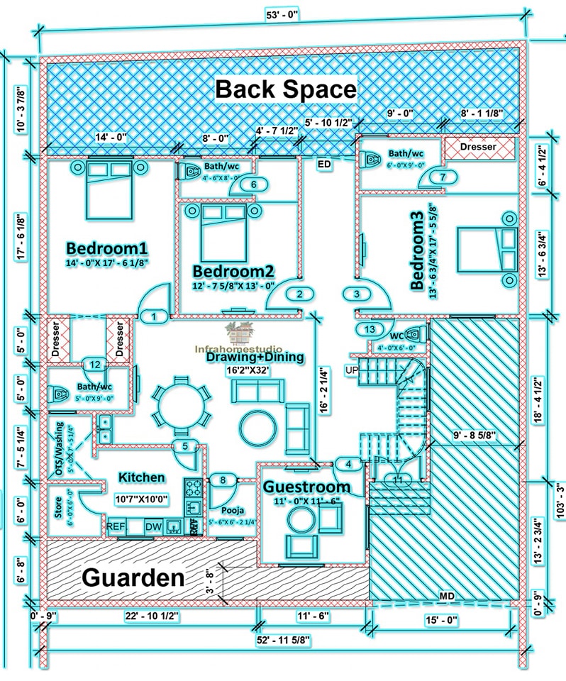 Infra Home Studio - 4bhk luxurious East facing house plan as per client ...