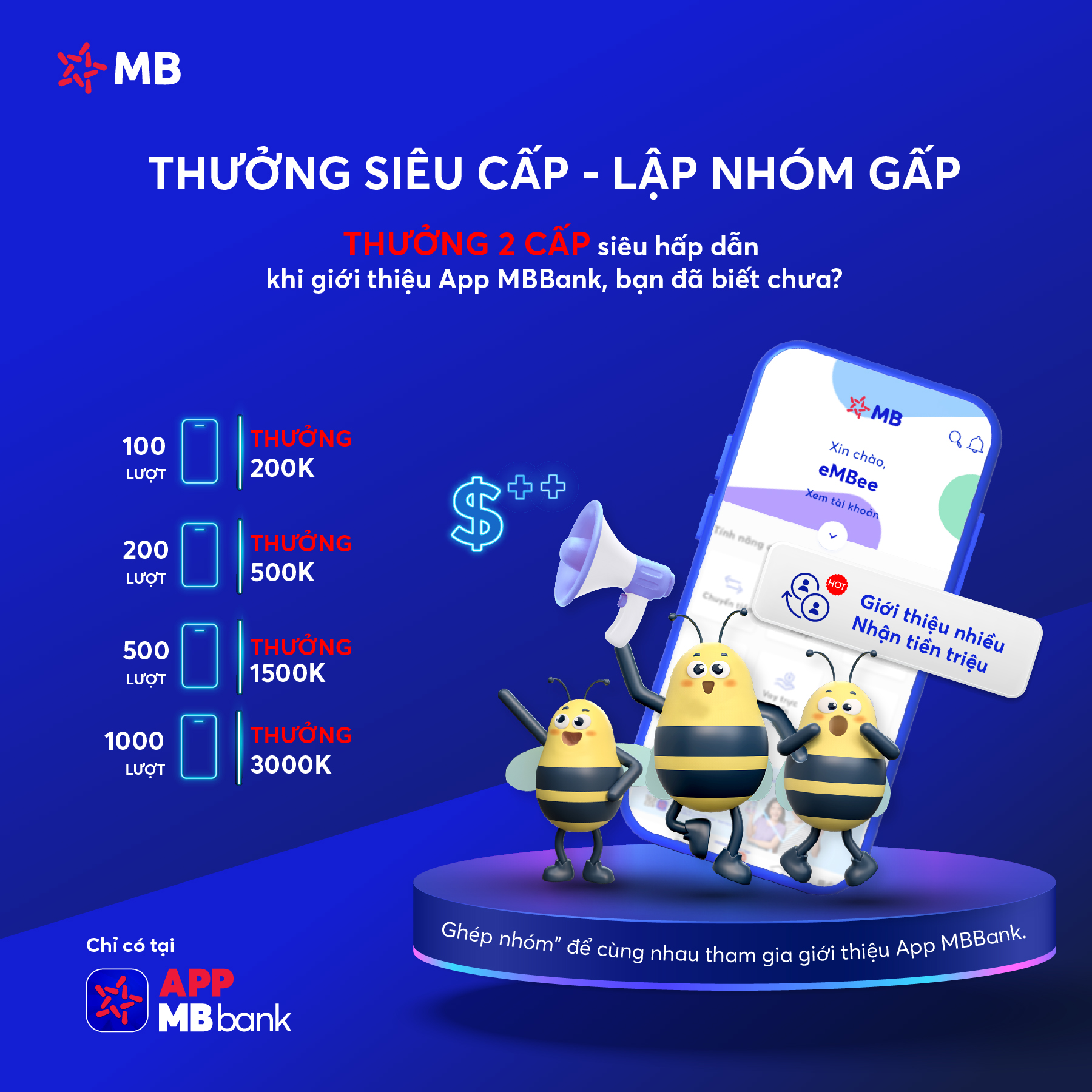 MBBank - THƯỞNG SIÊU CẤP - LẬP NHÓM GẤP 💰Nhận thưởng 2... | Facebook