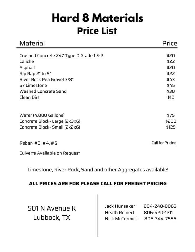Hard 8 Materials | Lubbock TX