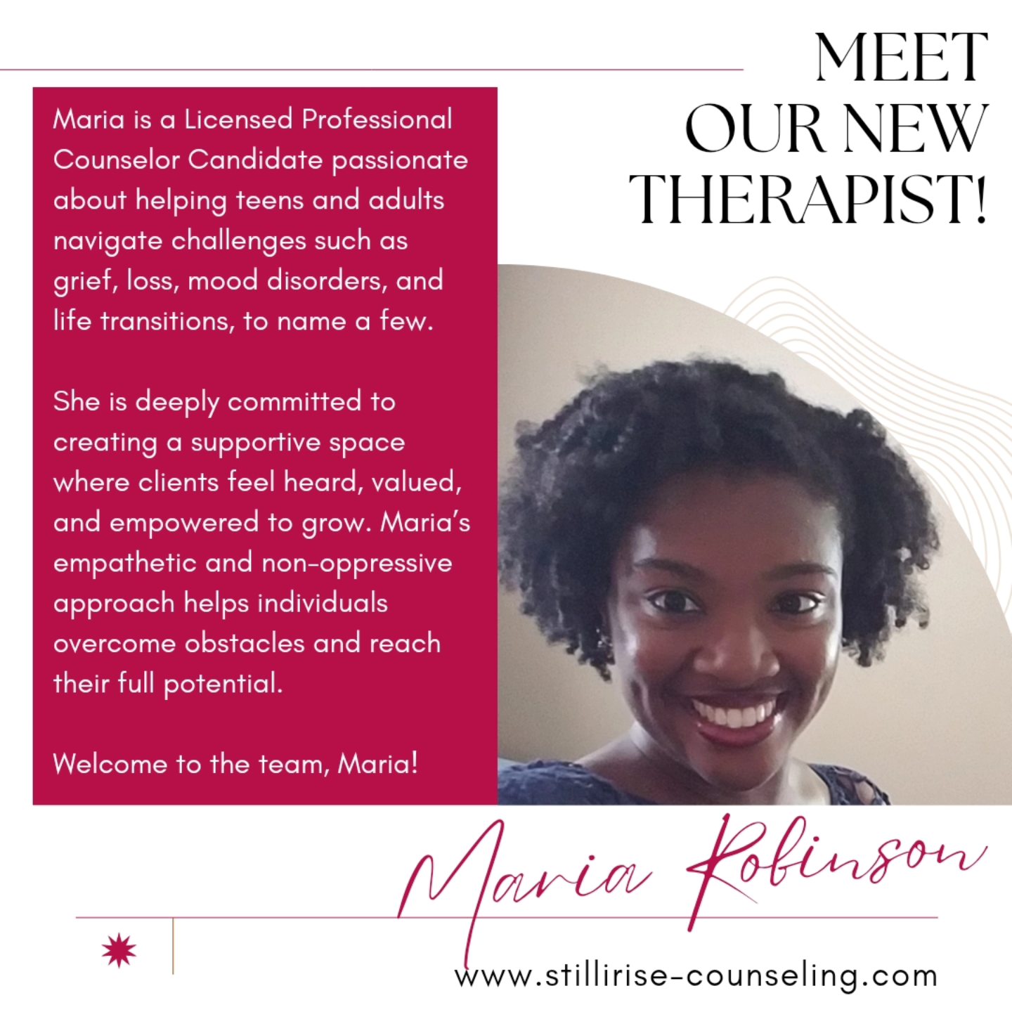 Still - 🌟 Welcome, Maria! 🌟 We’re excited to welcome Maria, a Licensed ...