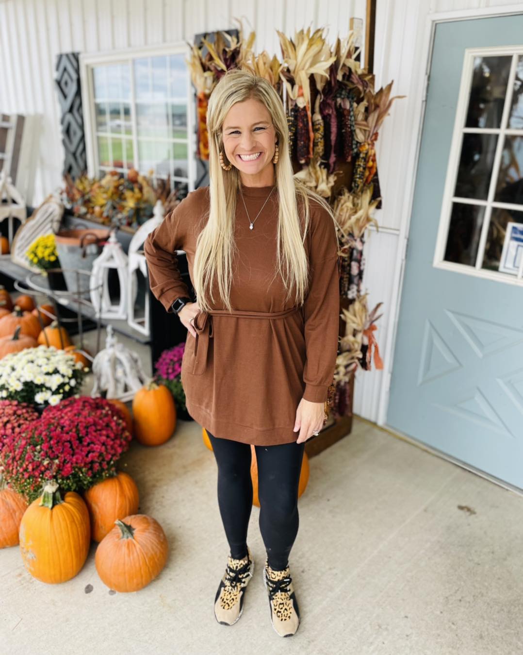 I am loving all the brown + gingham right now! 🤎 This dress is so cute! I paired with boots but you can easily pair with flats or a heel to elevate