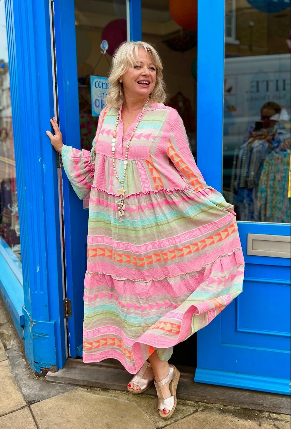 boho tunic dress mamma mia Dancing Queen energy only💃✨ Discover what to wear to a Mia! The Party with feel-good dresses, bold prints and effortless holiday glam in our blog 👉 https://bit.ly/4tLfTeV Color/Print:Solid Navy KONASALE Skirt Celena Maxi Dress |