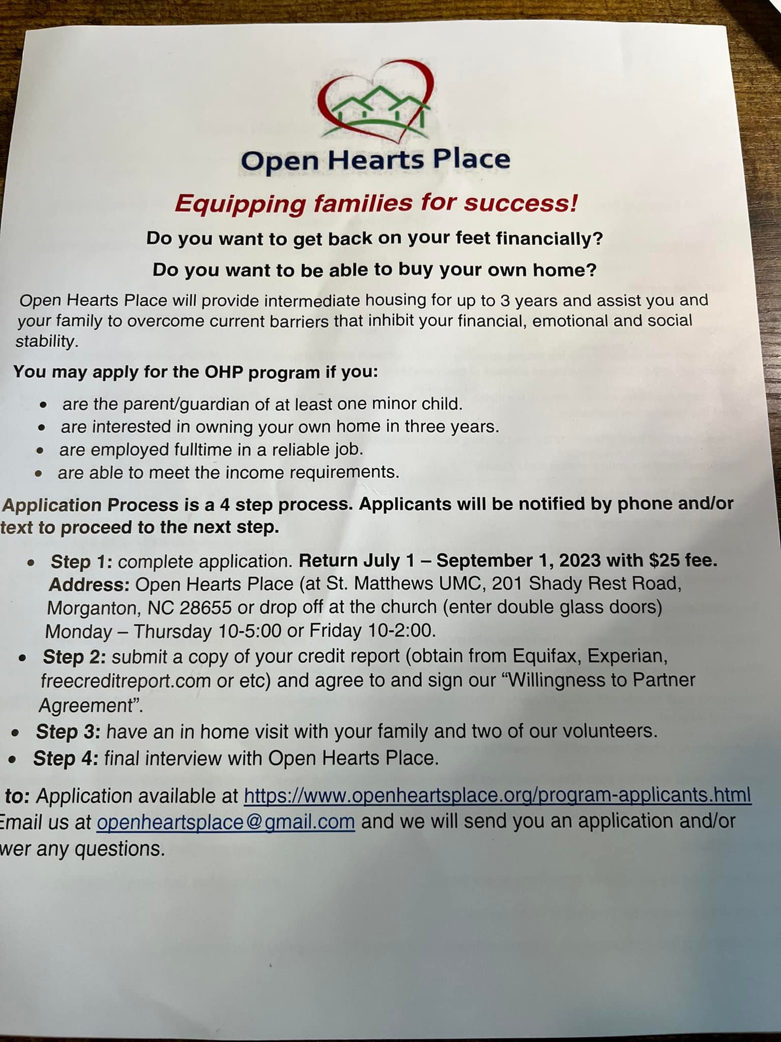 Applications for Open Hearts Place... - Open Hearts Place
