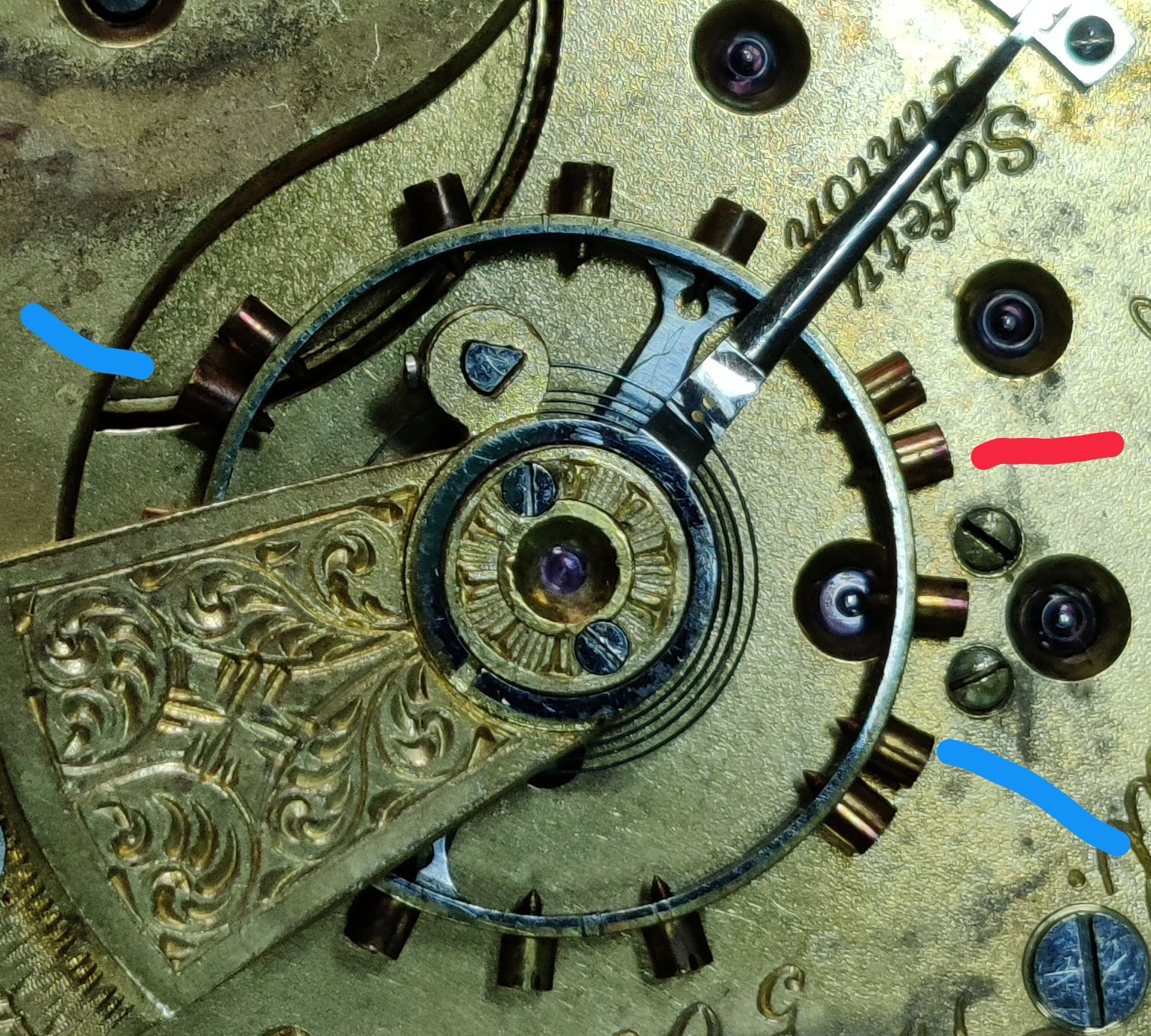 Mouvement De Montre De Poche Waltham 28 Pour Pièces/réparation - Roue De Balancier Cassée