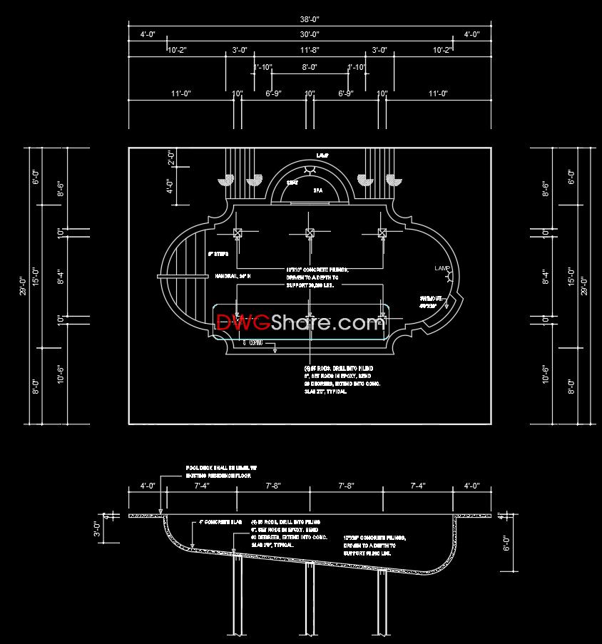Cad Blocks Pool Swimming Pool Floor Plan CAD Drawings Decors & 3D