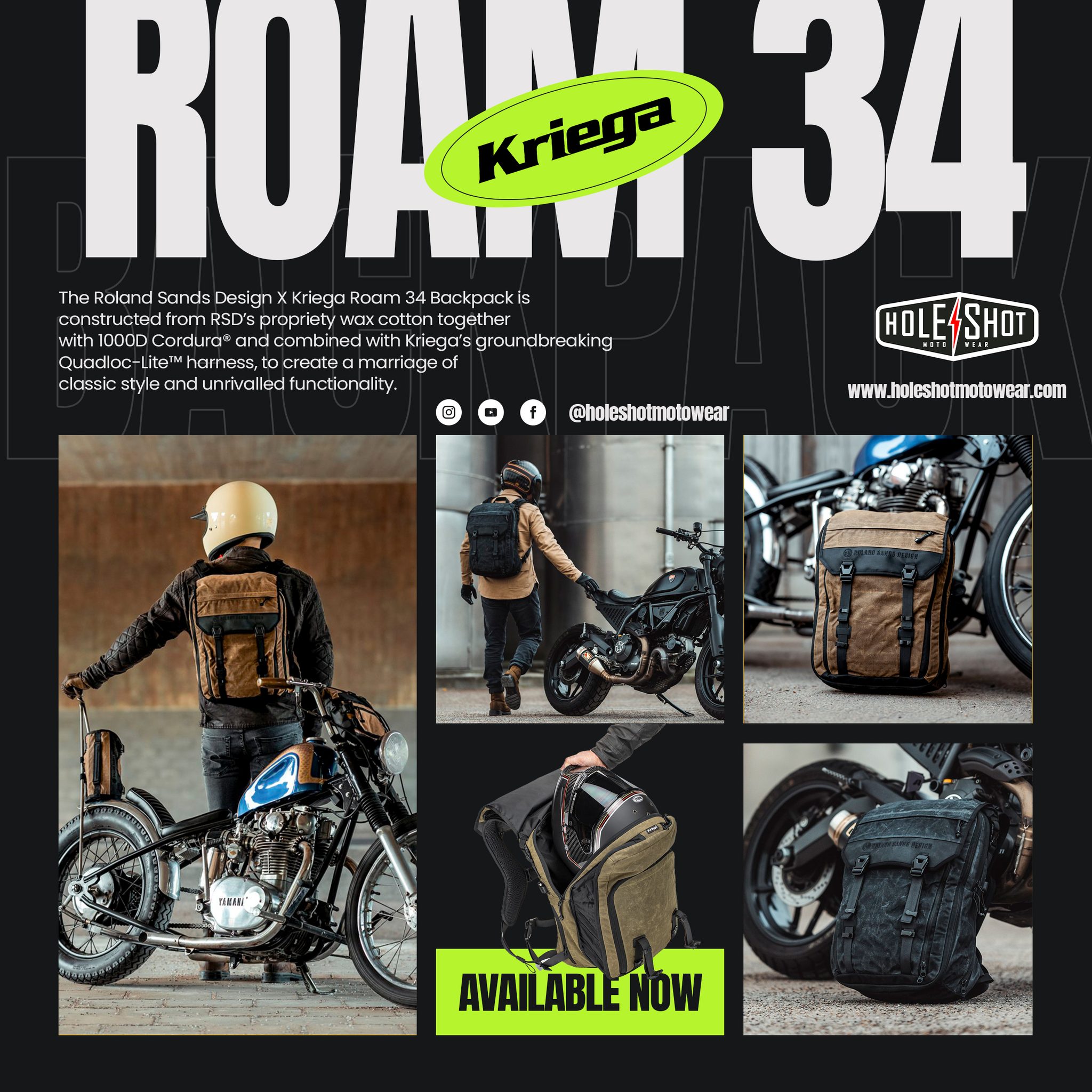 KRIEGA - ROAM 34 BACKPACK ? ??The Roland Sands Design X Kriega 