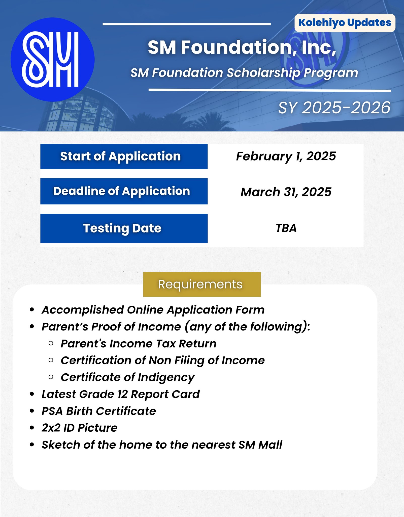 HEADS UP, ASPIRING SM SCHOLARS! 📣 SM... - Kolehiyo Updates | Facebook
