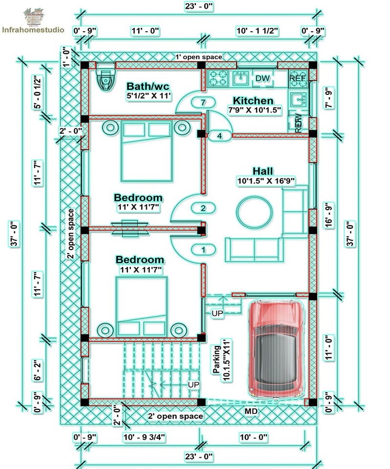 Infra - 23X37 Square Feet 2bhk west facing house plan. #23x37houseplan ...