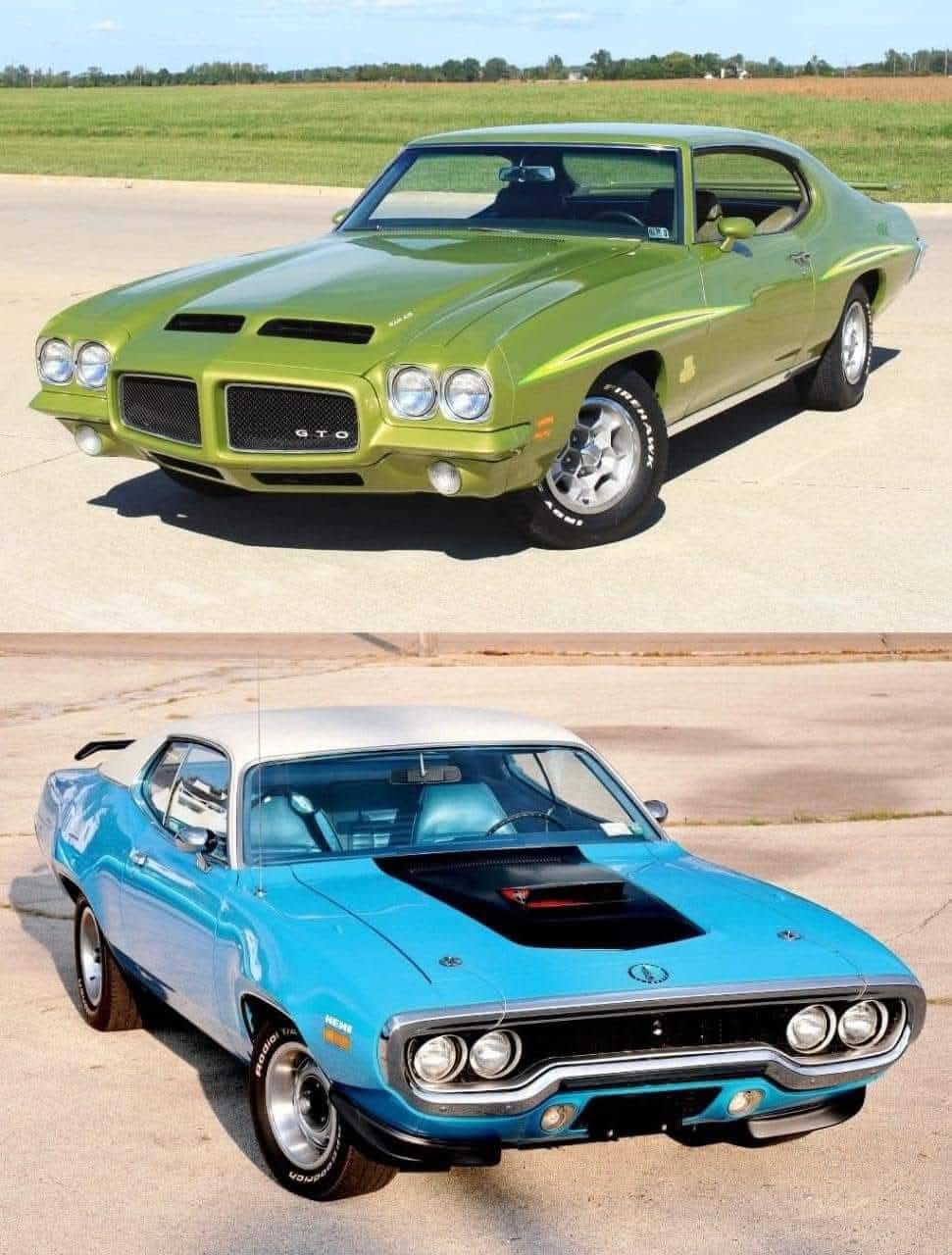 1971 Pontiac GTO and the 1971 Plymouth Hemi GTX 😍
