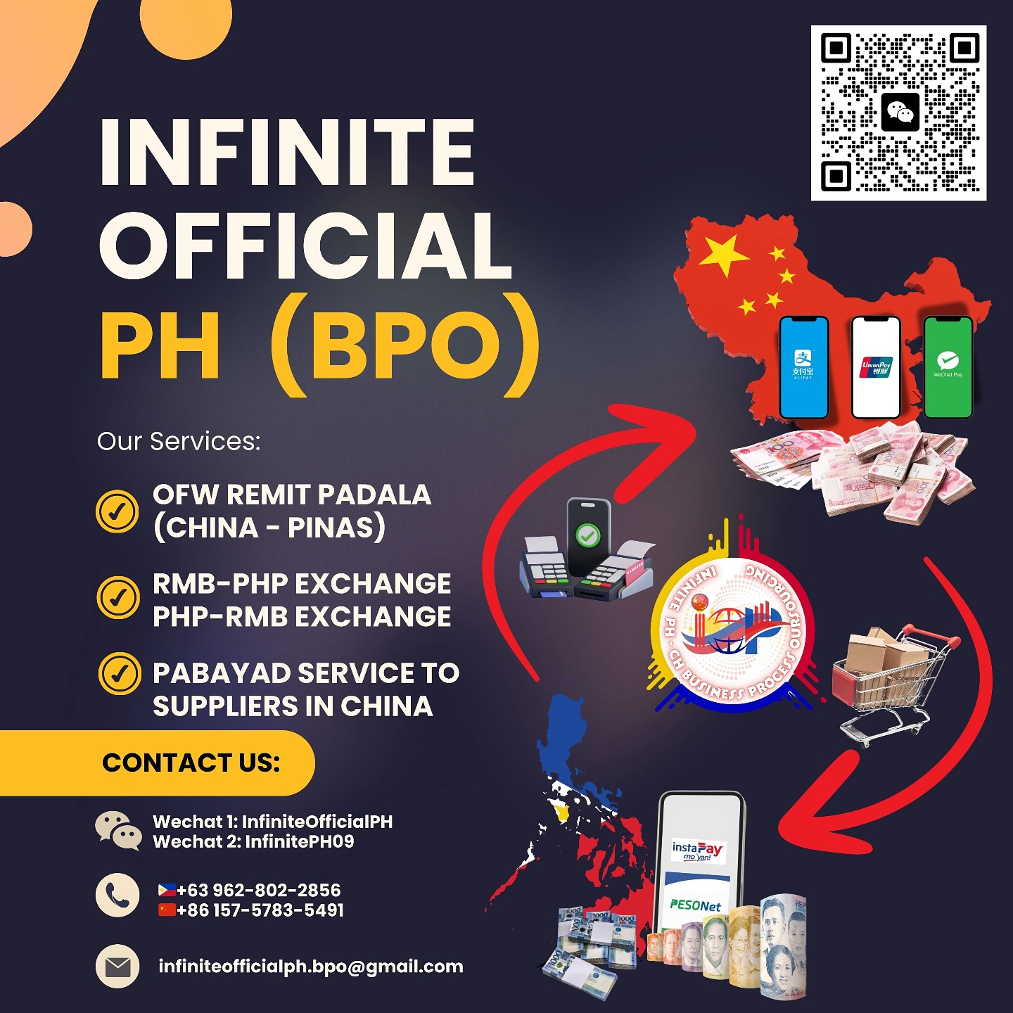 Payment Assistance Peso to RMB by InfiniteOfficialph | Shenzhen
