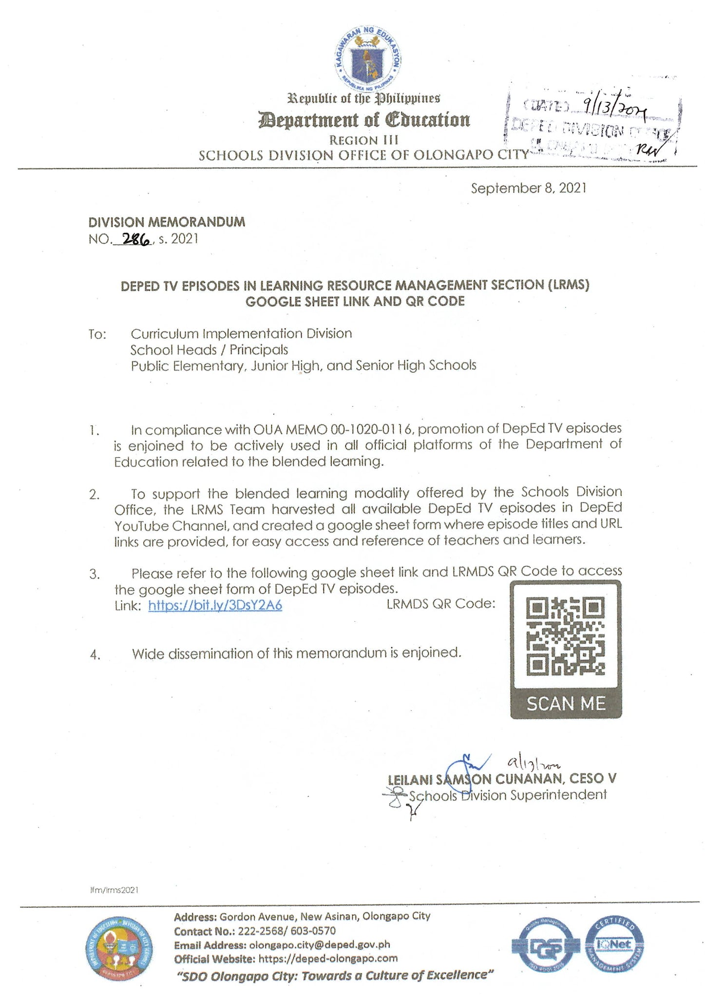 DepEd Tayo Olongapo City - DM No. 286, S. 2021 - DEPED TV EPISODES IN ...
