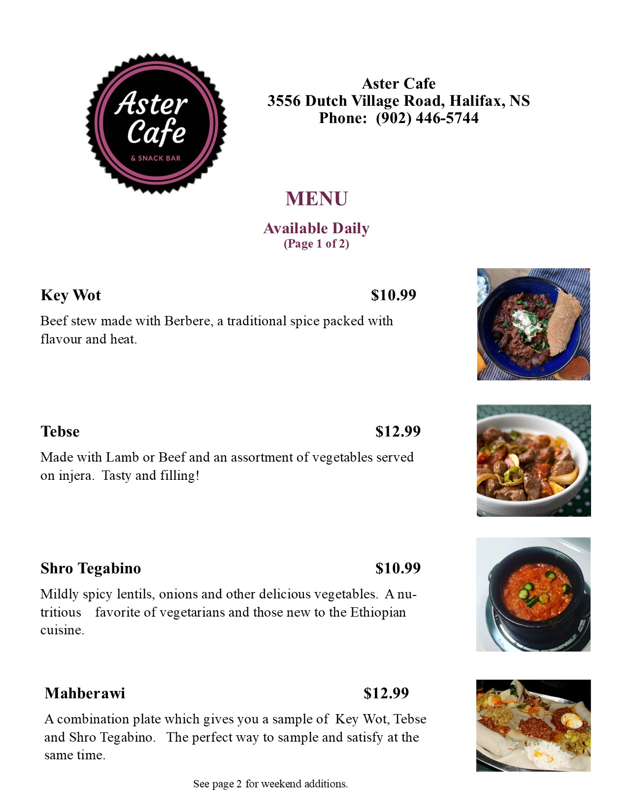 Aster Cafe - Our Menu is posted for your review and... | Facebook