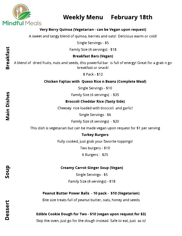 Mindful Meals - Here is your menu for next week! Fill out...