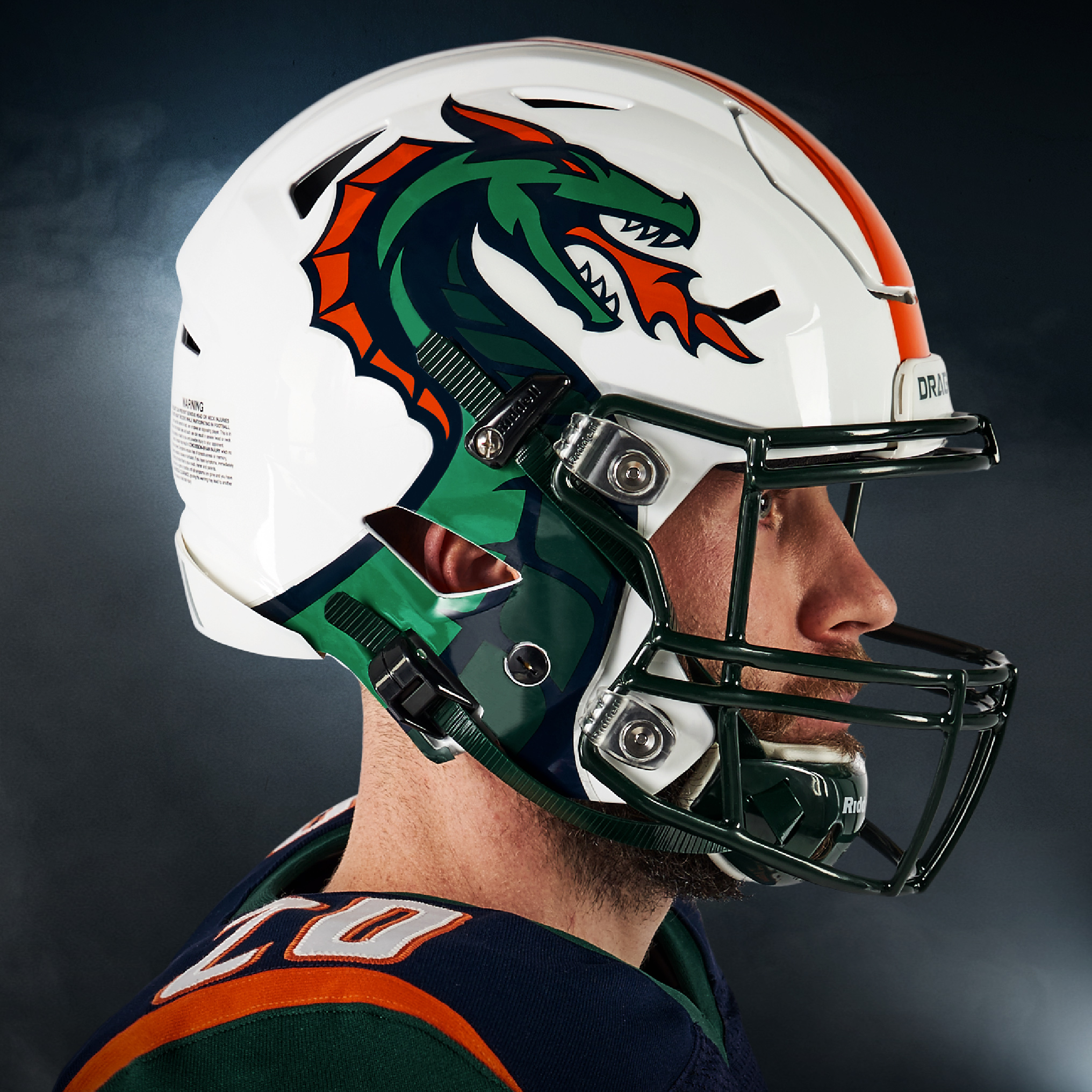 dragon wearing a broncos football helmet Denver Nfl Mini and official paint and decals specific to the time period 1997 Denver Broncos Helmet Lamp