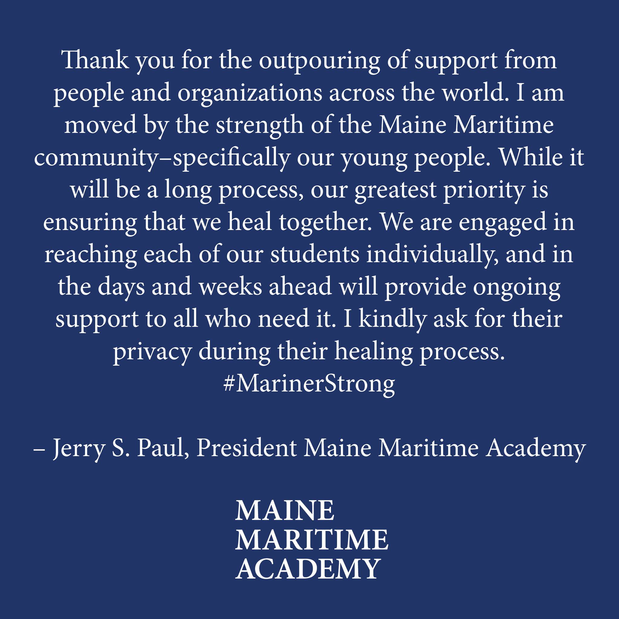 Maine Maritime Academy - Thank you for the outpouring of support from ...