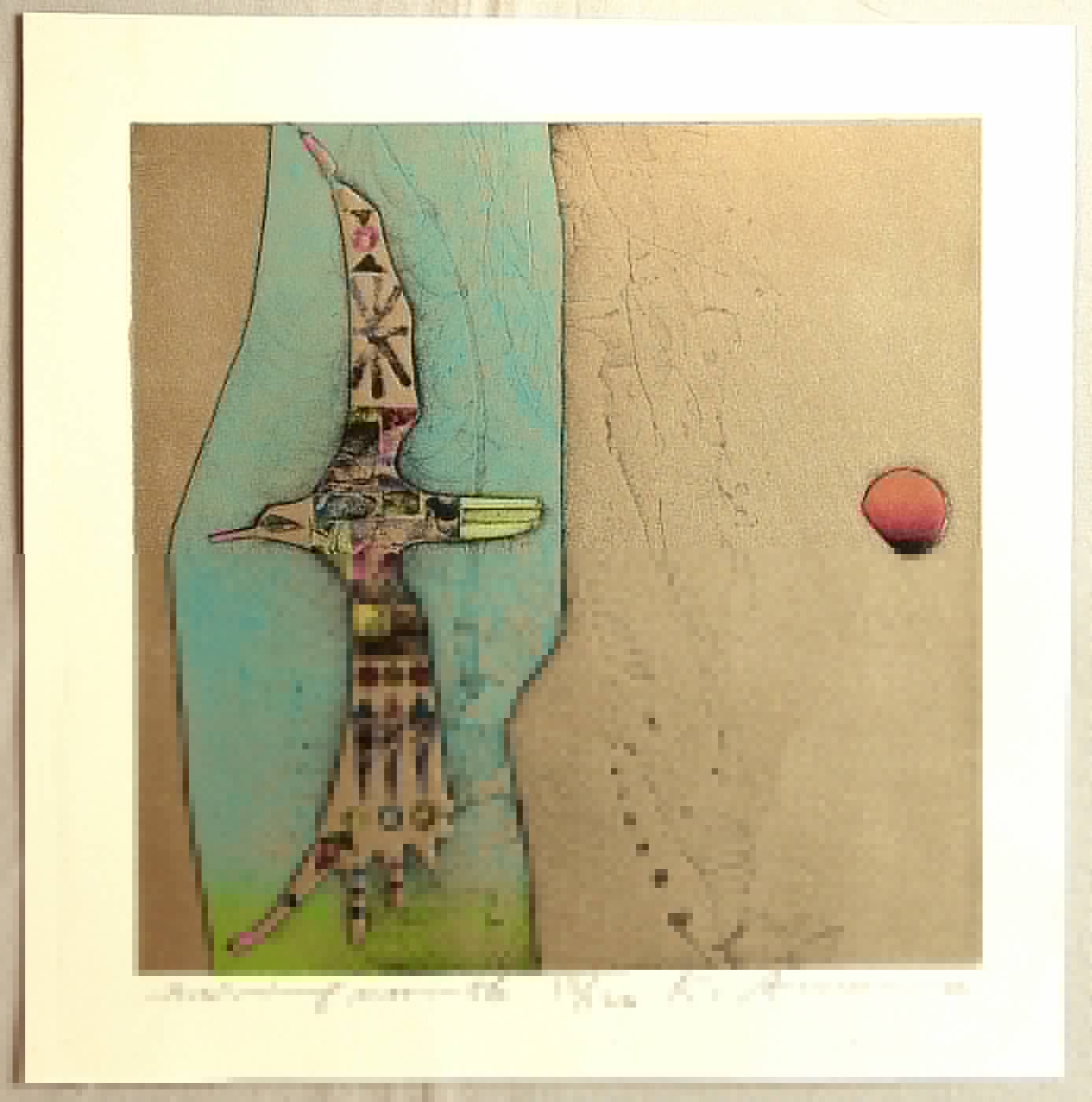 Morning Moon', a 1965 woodblock print; ink and colour on paper, by