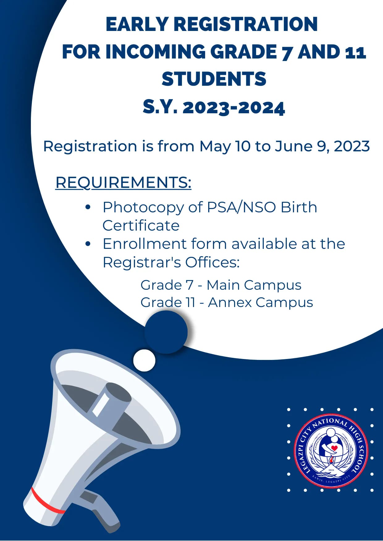 Early Registration for incoming Grade 7 and 11 students is now open! 🎉 ...