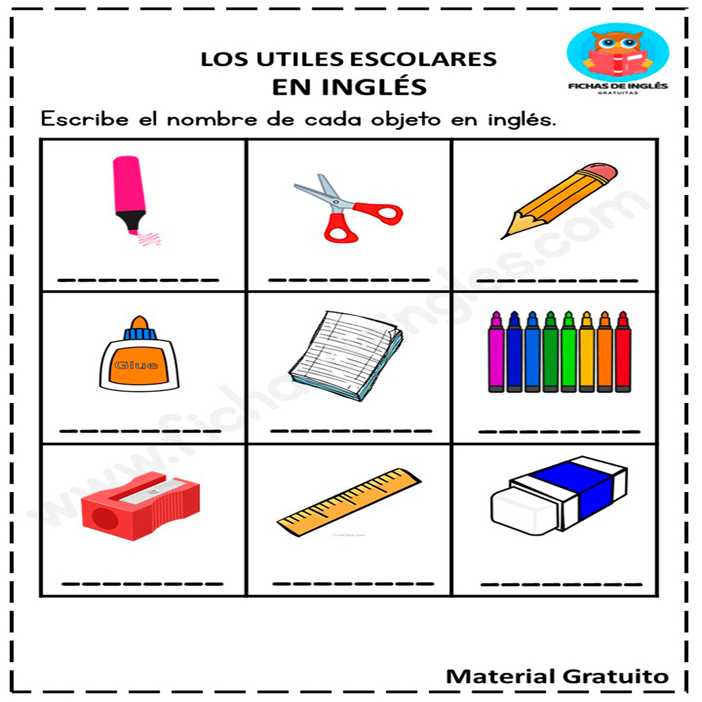 Fichas de los útiles escolares en... - Fichas de Inglés | Facebook