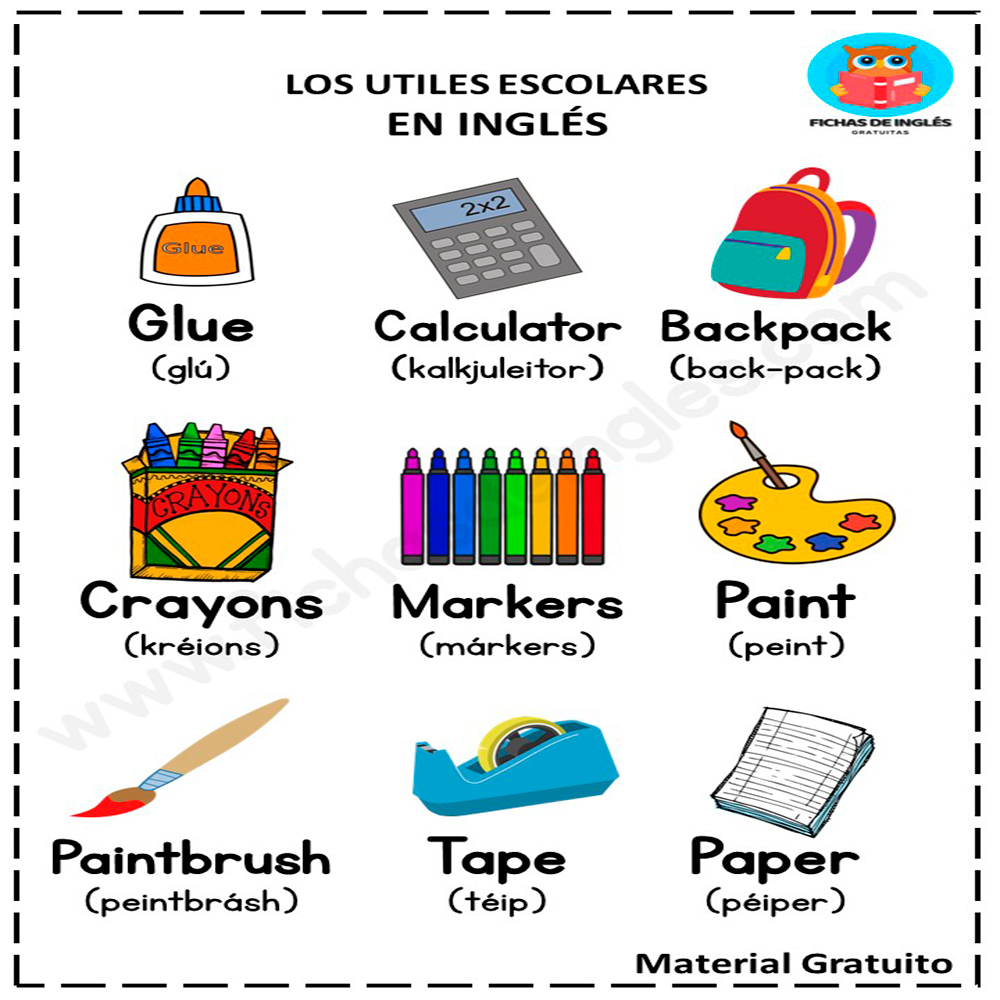 Fichas de los útiles escolares en... - Fichas de Inglés | Facebook