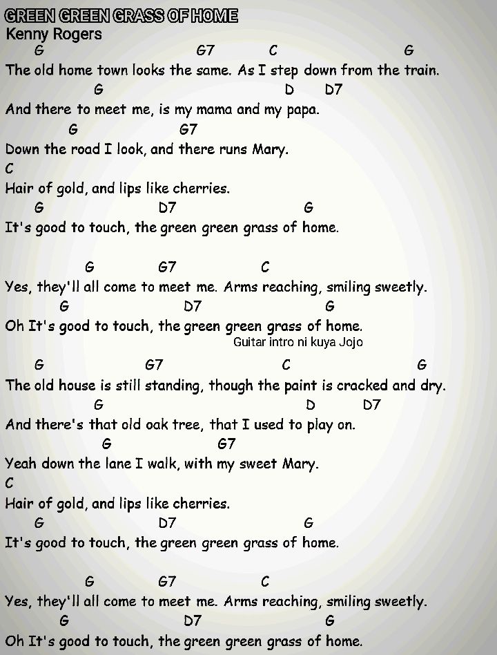 green green dress guitar chords GRASS OF HOME Kenny Rogers & Lyrics good riddance chords