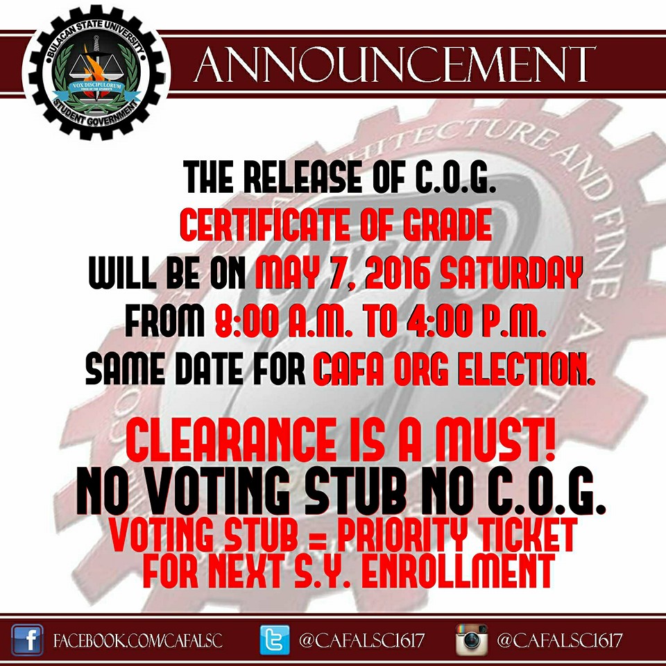 BULSU CAFA Local Student Council - ANNOUNCEMENT THE RELEASE OF C.O.G ...