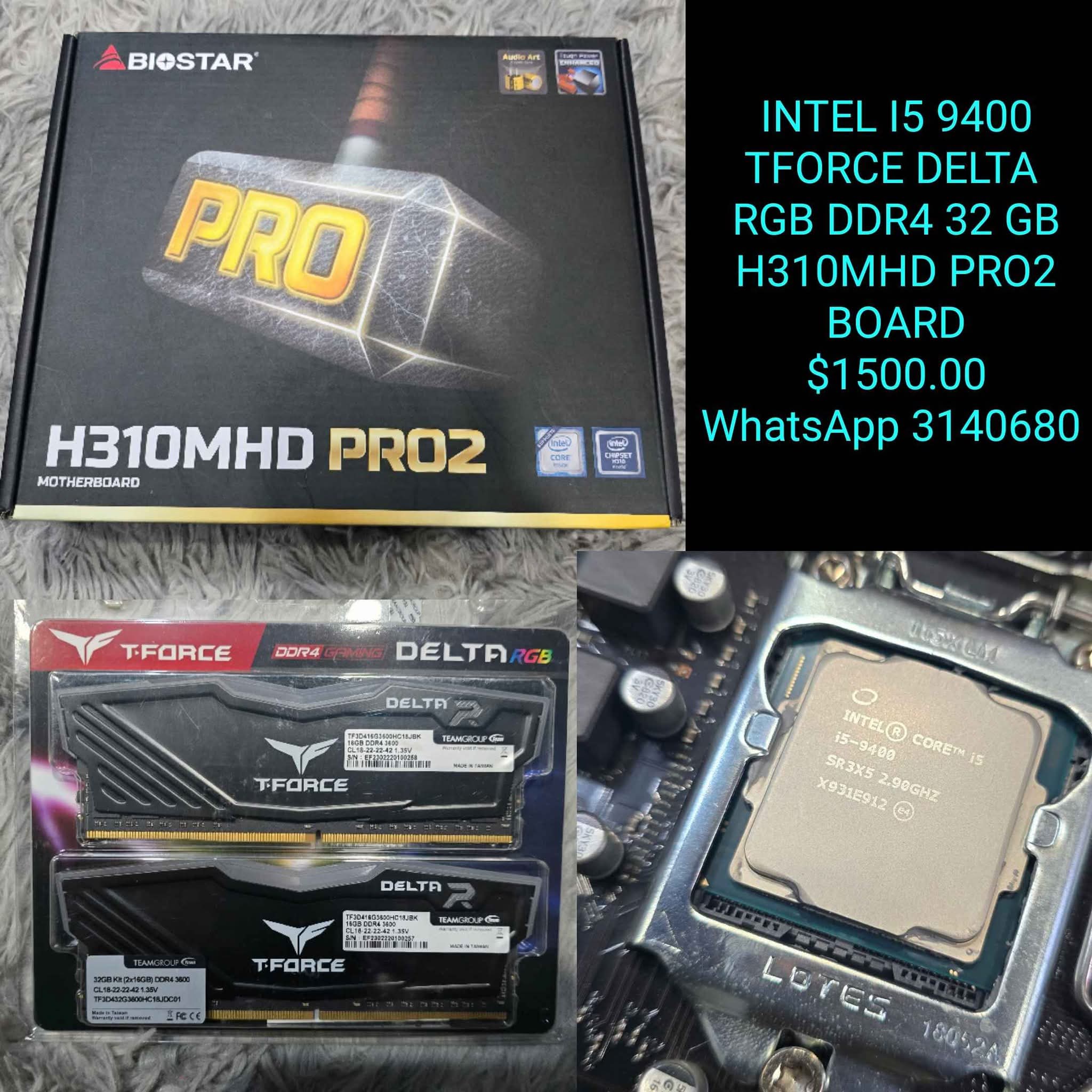 Intel I5 9400 CPU TFORCE DELTA R 16x2 DDR4 RGB RAM H310MHD PRO2 