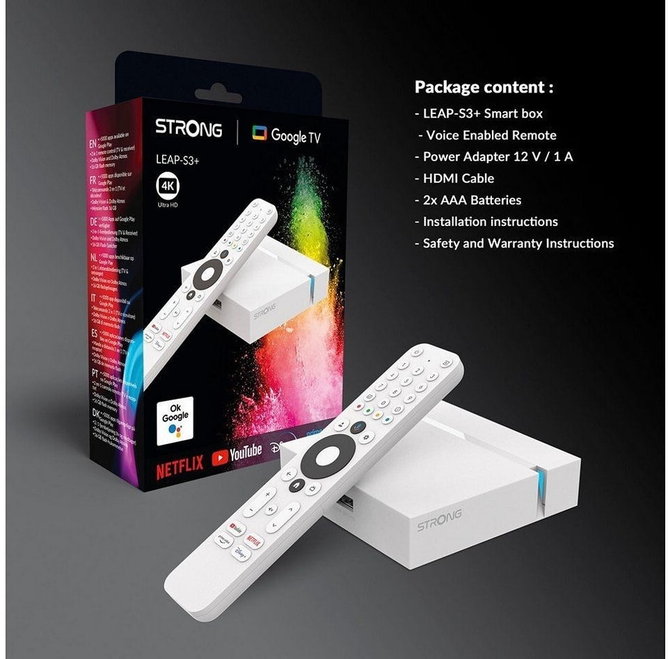 Dolby Atmos Vision Box Android TV STRONG Leap-S3 - 4K UHD, , Chromecast Intégré, Assistant