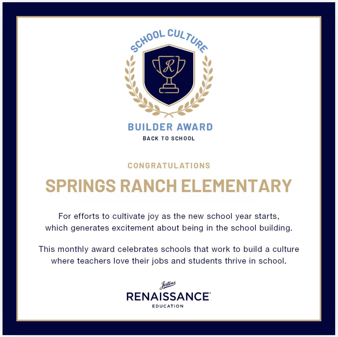 Congratulations to Springs Ranch... - School District 49