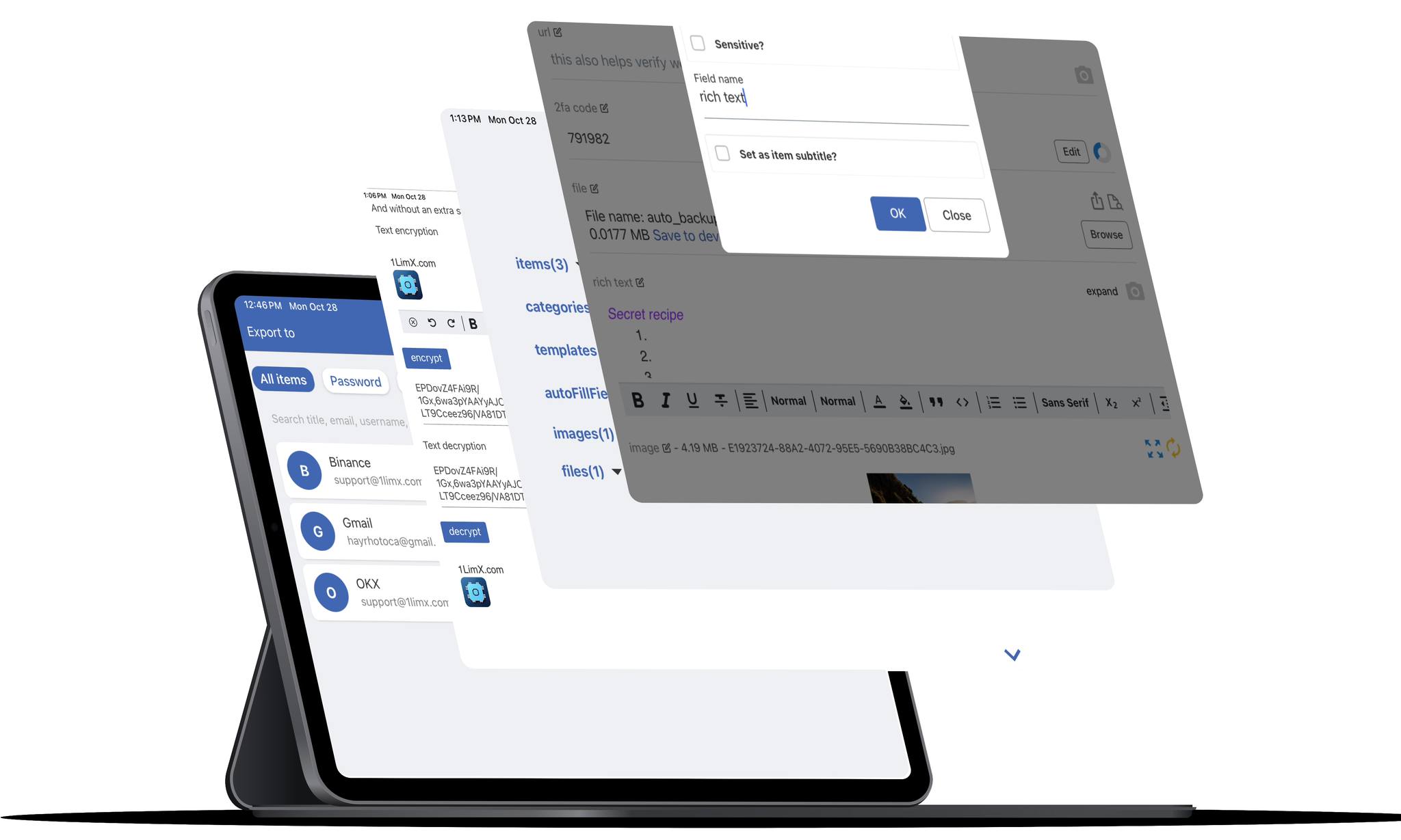 File Note Password Keeper Manager: 1LimX