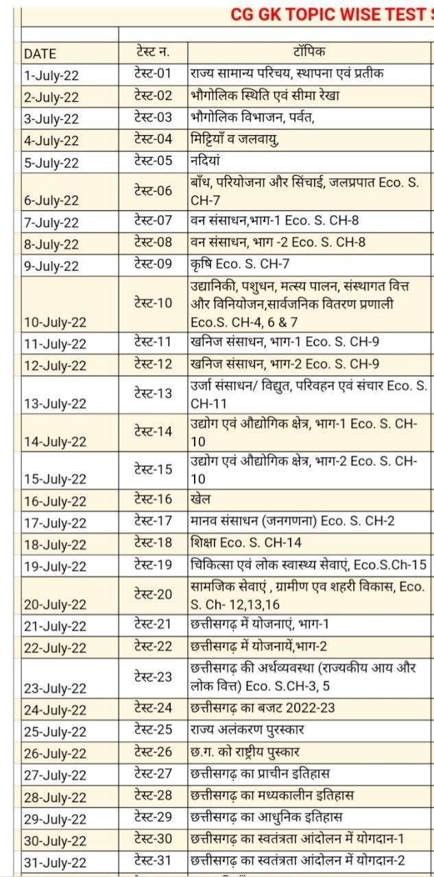 ⭕️CG GK TOPIC WISE TEST SERIES for all... - CG GK ONLINE TEST | Facebook