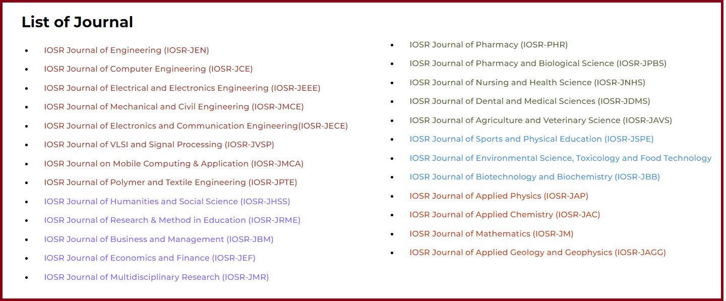 IOSRJournals.org - List of IOSR Journals @ Covering all subjects: https ...