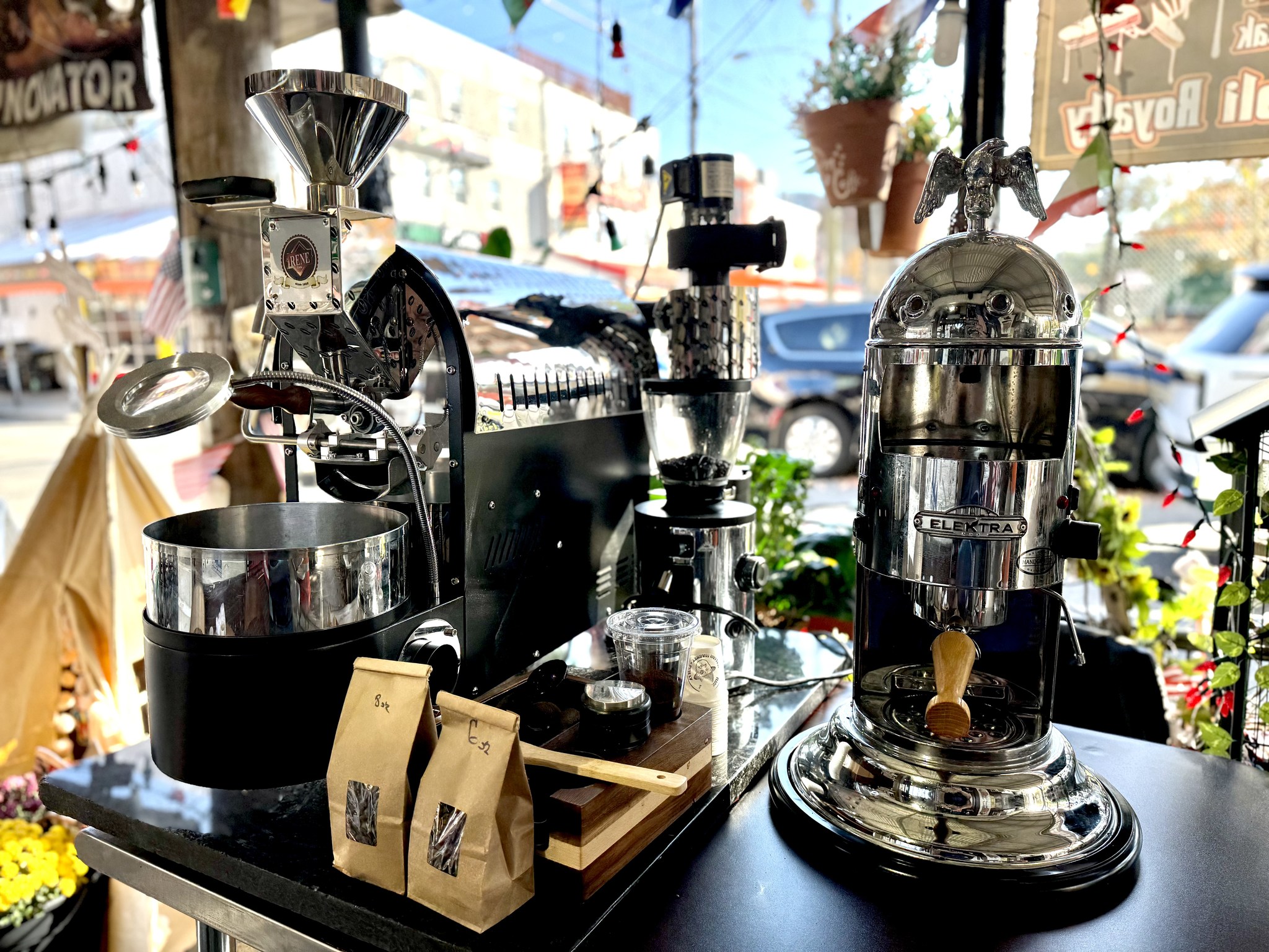 Rim - Our Coffee Roaster, and our vintage Espresso Machine, I'll be ...