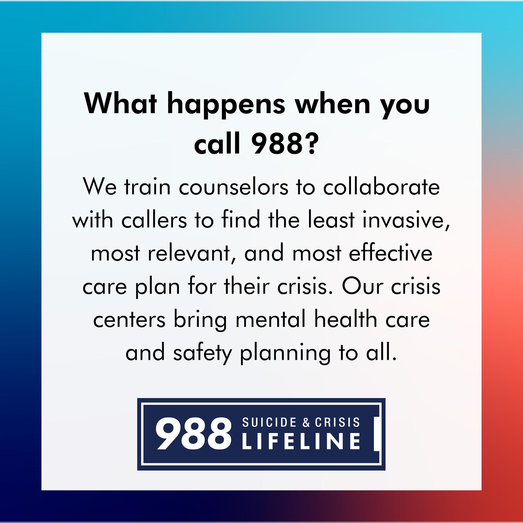 The 988 service connects individuals with trained crisis